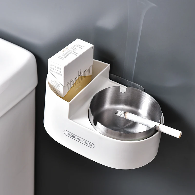 

Bathroom Ashtrays Portable Wall-mounted Ash Tray With Cover Non-perforated Stainless Steel Ashtray Smoking Organization Holders