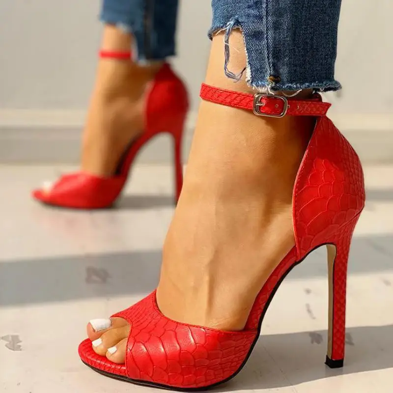 

Сандалии-гладиаторы женские на высоком каблуке, Босоножки с открытым носком, змеиная кожа, роскошная дизайнерская обувь, лето