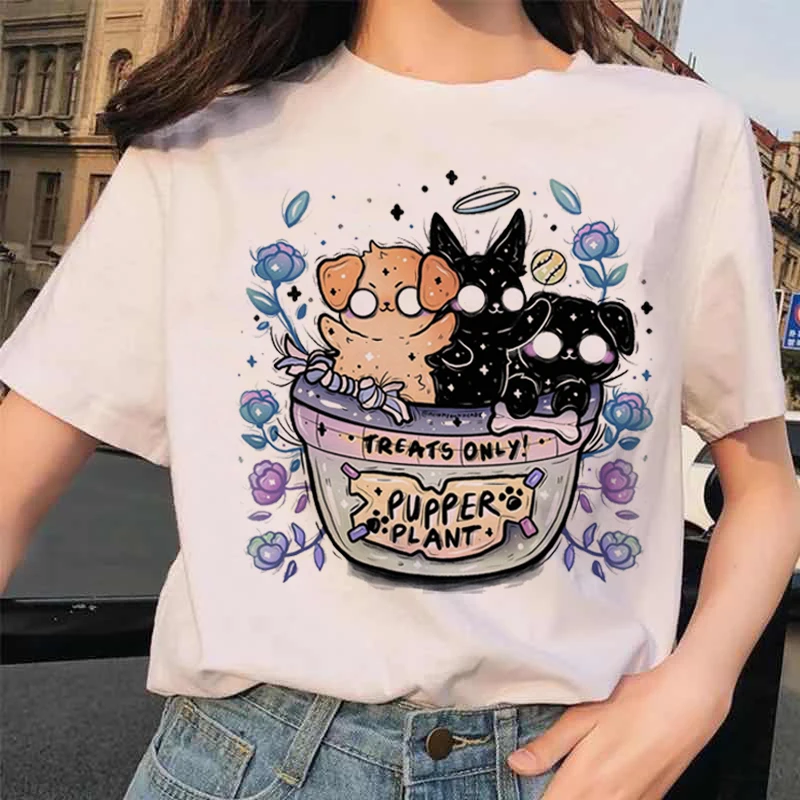 Купи Spring Summer Short Sleeve Clothes Women's White Cartoon Print 2023 Simple Mystic Tee Women's T-shirt Cartoon Print T-shirt за 120 рублей в магазине AliExpress