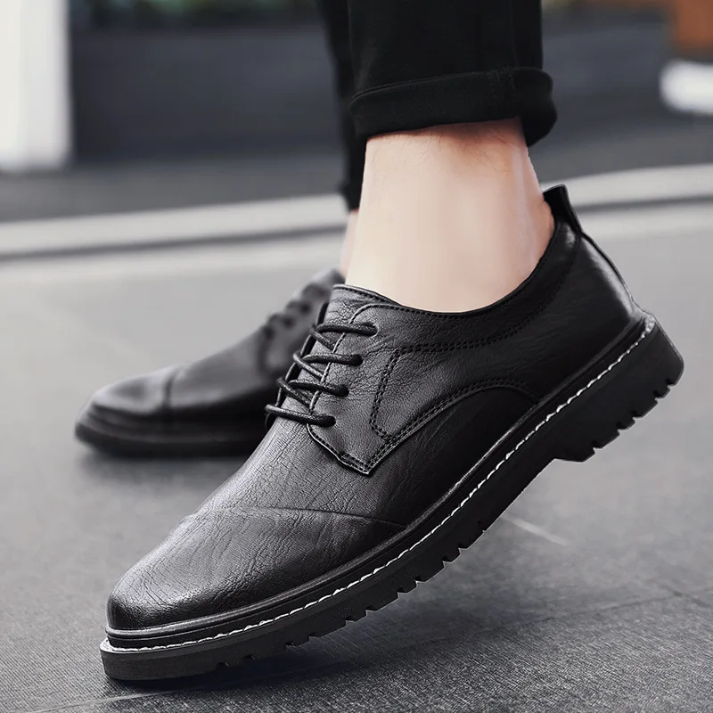

Casual Leather Shoes Men Spring Business Black Wedding Work Dress Shoes Mens Rubber Sole Lace-Up Footwear Moccasins Male Loafers