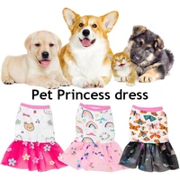 cheap print dog cat dress summer fashion puppy clothes lace apparel mesh skirt breathable cat clothing for small dog chihuahua