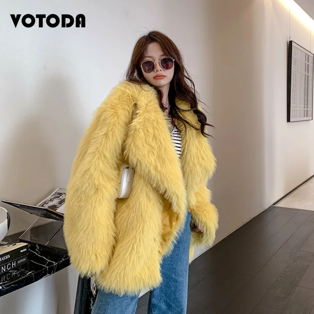 Women's Winter Long Fur Coats Fashion Casual Loose Turn-down Collar Jacket Warm Luxury Faux Fox Fur Overcoat Ladies Elegant Coat