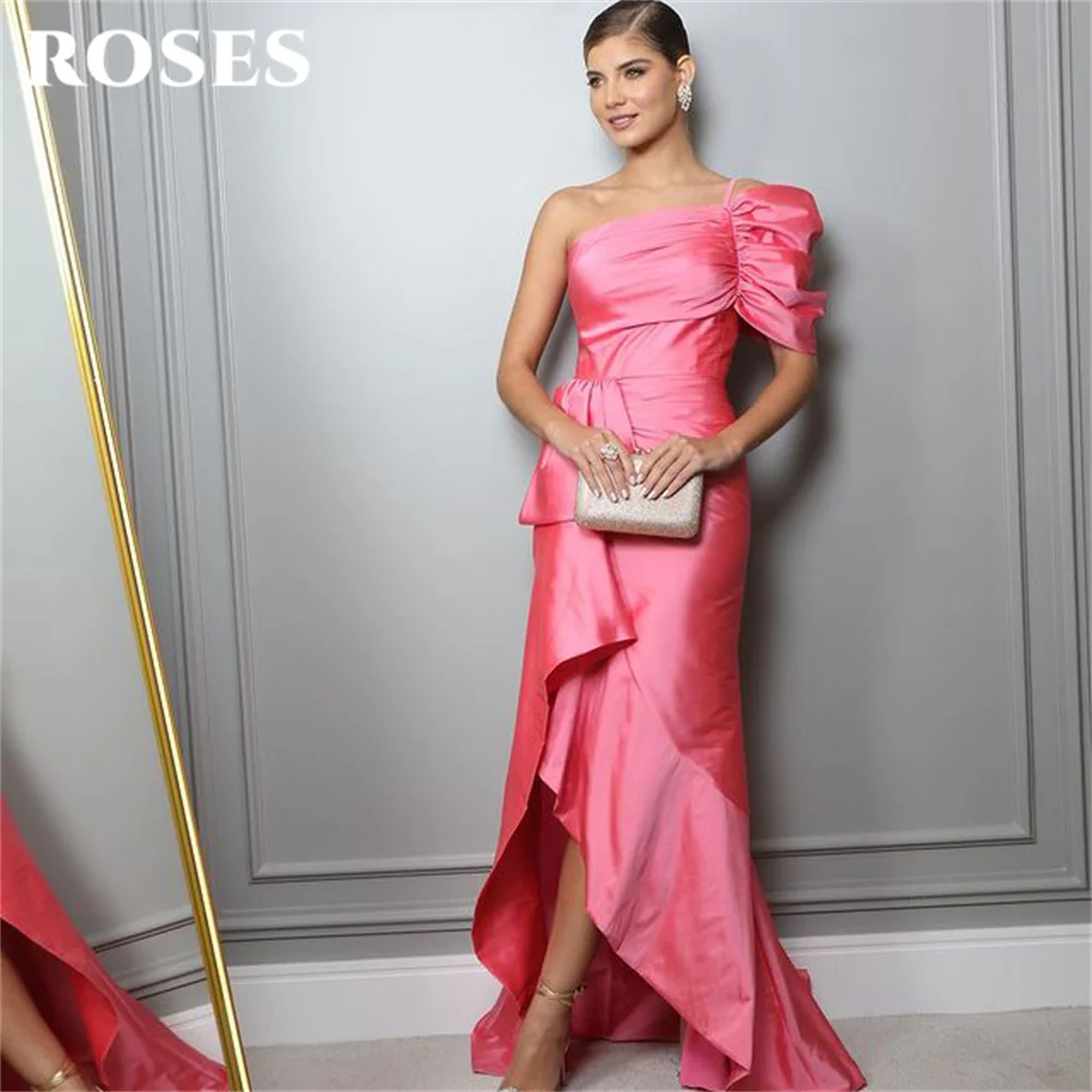 

ROSES Mermaid Sexy Prom Dress Pink Blush Celebrity Dresses Women's Stain Pleat Evening Dress One Shoulder Formal Gown 프롬 드레스