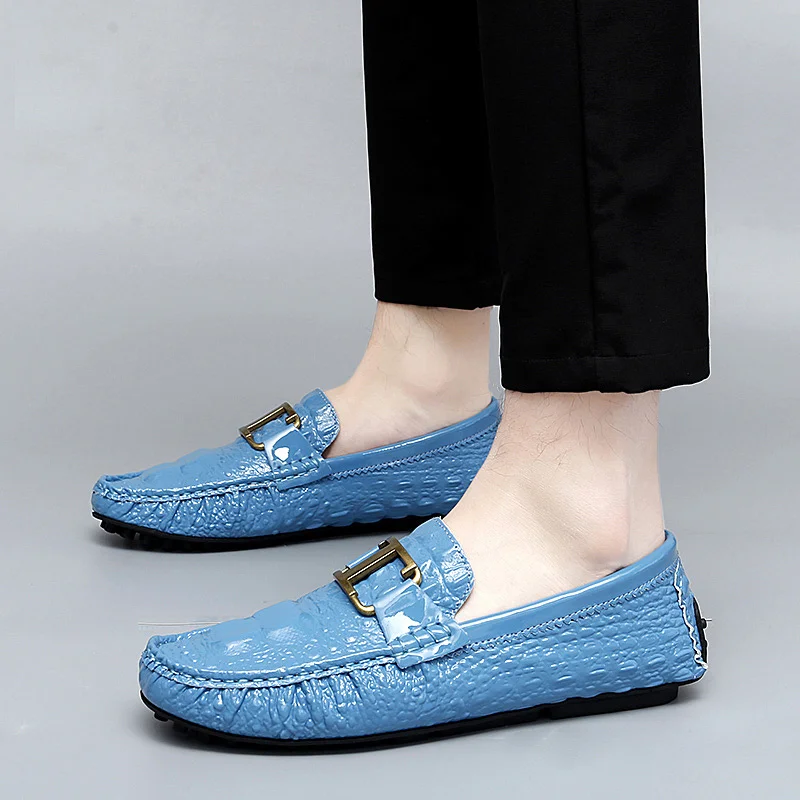 Big Size 35-48 Blue Man Loafers Slip-On Mens Shoes Genuine Leather Loafers Soft Low-heel Casual Flat Shoes for Men Driving Shoes