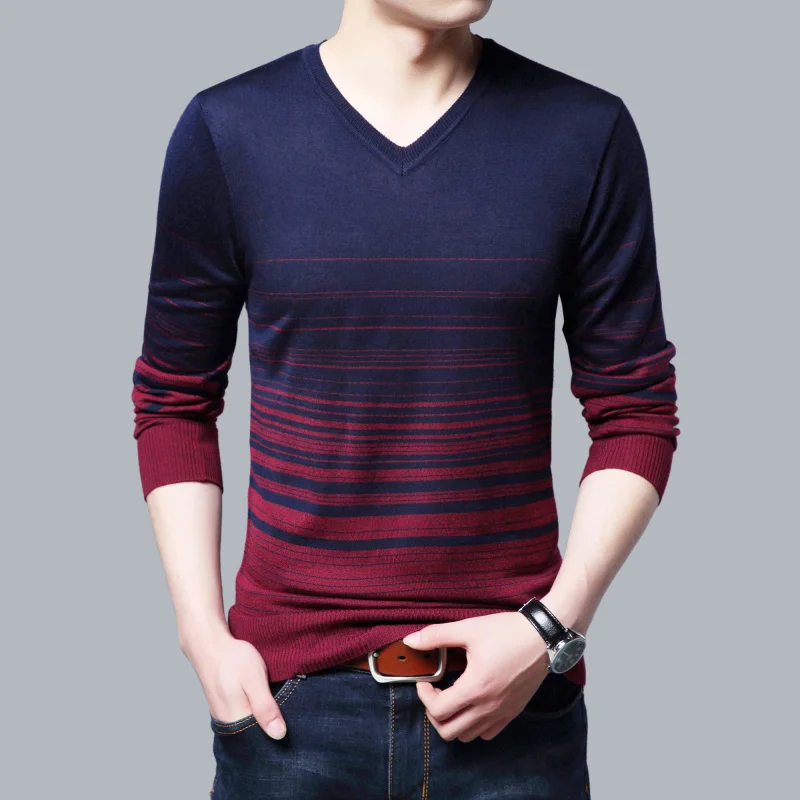 

Autumn Winter Clothes Fashion Brand New Clothing 2021 Knitted Sweater V Neck Slim Fit Pullover Breathable Sweaters Men Hombre