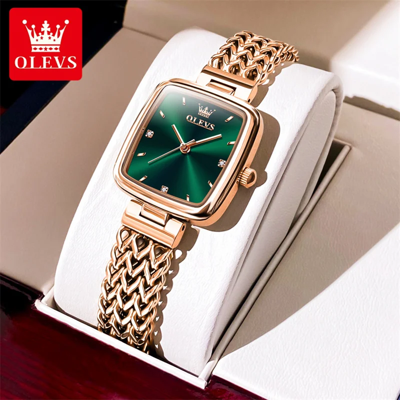 OLEVS Women Bracelet Watches Quartz Wristwatch Luxury Ultra-thin Square Ladies Clock Waterproof Rectangle Rose Gold Watch enlarge