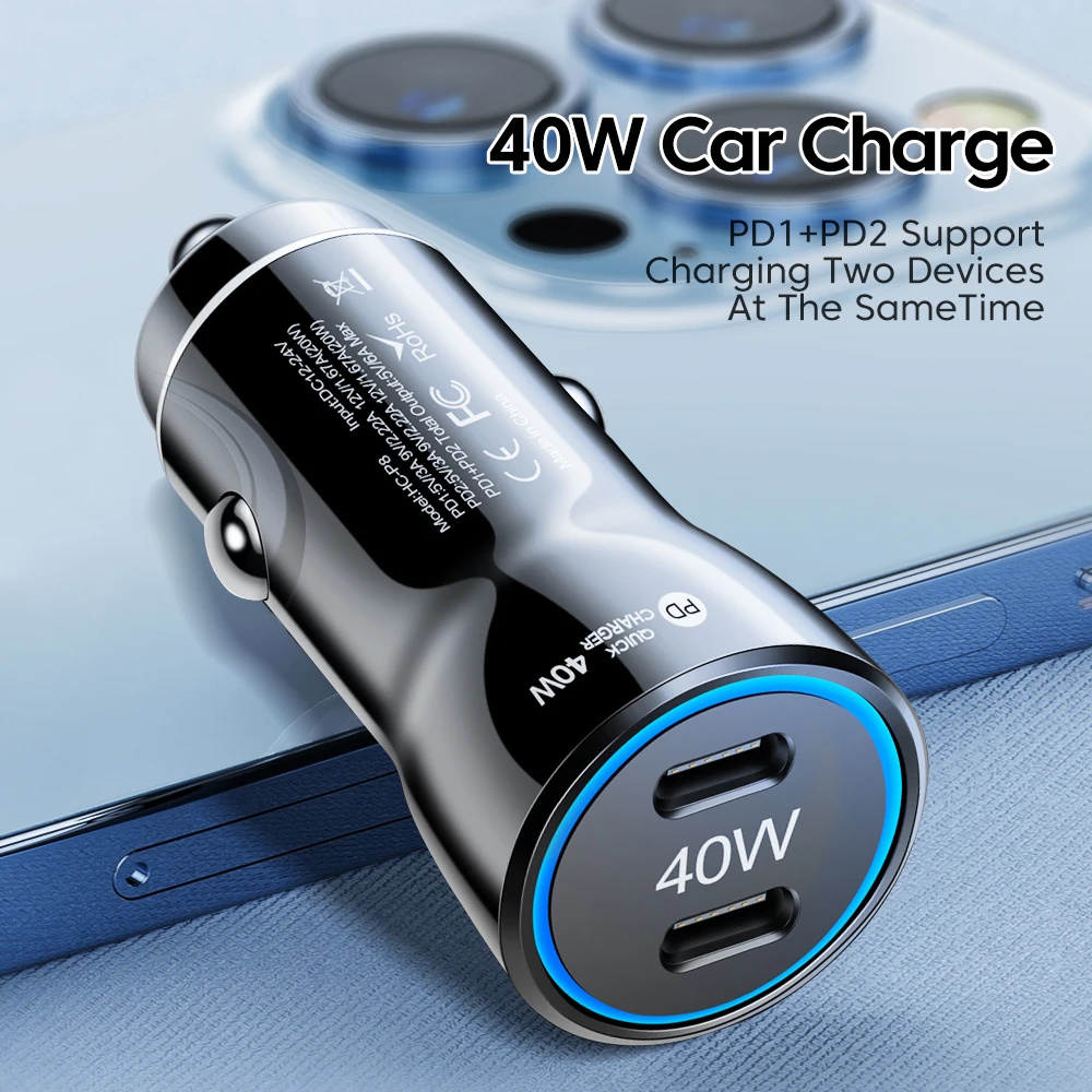 Автомобильное зарядное устройство PD 40 Вт USB C Type быстрая зарядка автомобильный