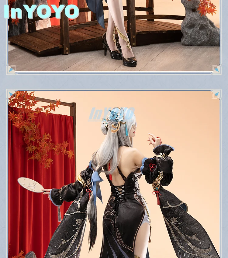 InYOYO Shenhe Косплей Genshin Impact Костюм Новая кожа Элегантное тонкое платье Cheongsam Женский