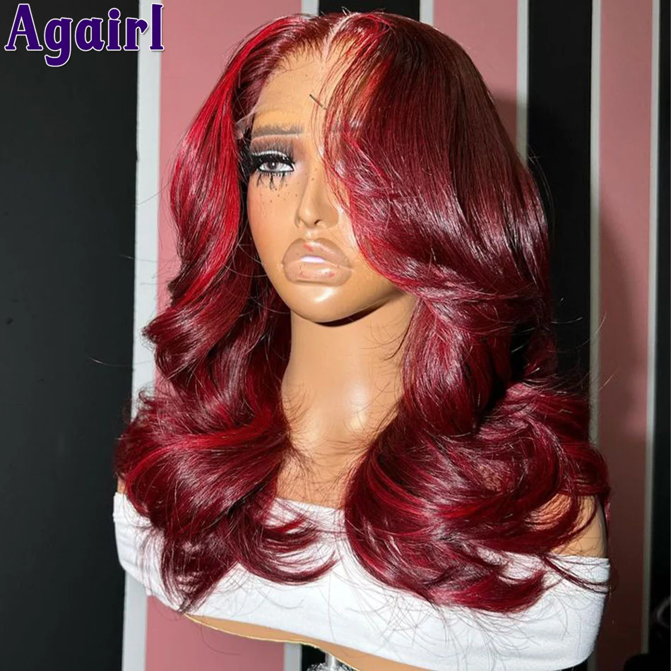 

Dark Burgundy 13x6 Human Hair Body Wave Lace Frontal Wig Dark Red 99J 200% Density 13x4 Glueless Wavy Lace Front Wigs for Women
