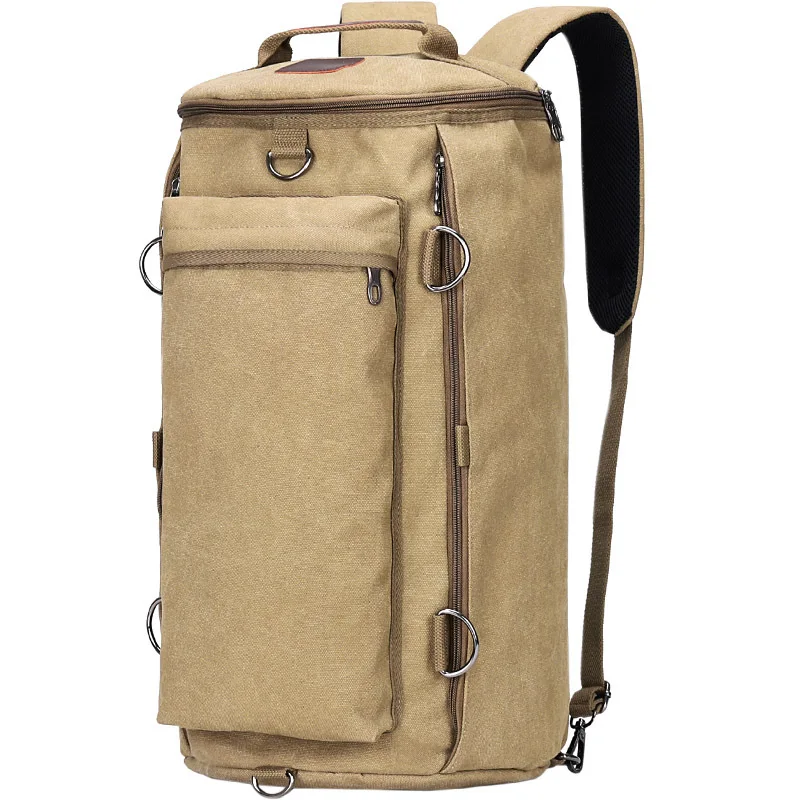 

Men's Outdoor Travel Sports Cylinder Backpack Trend Canvas Schoolbag 2022 Fashion Men's Bag Large Capacity Travel Backpack