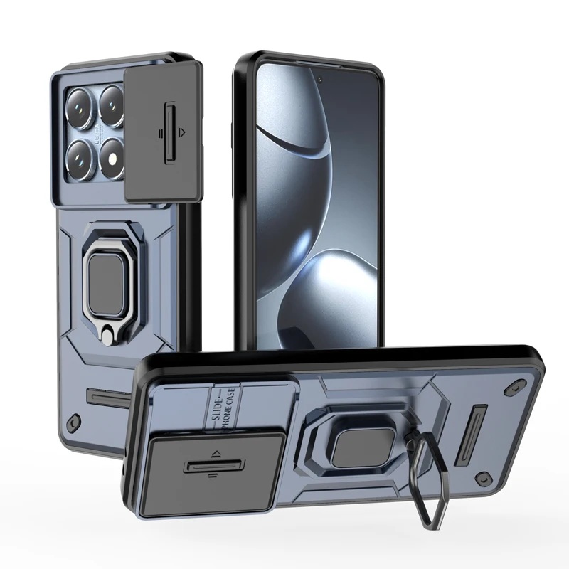 Для Xiaomi 14T Pro чехол противоударный ПК + ТПУ броня слайд-камера Защитное кольцо для