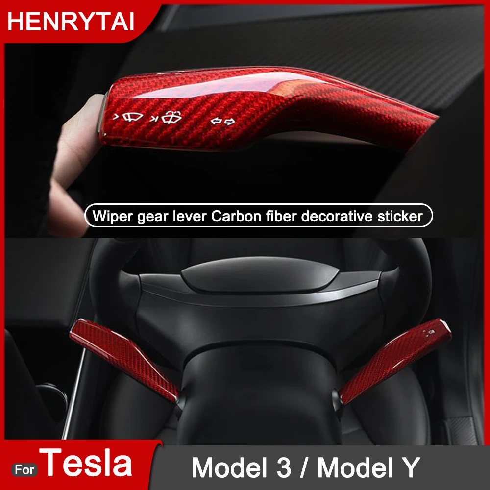 

New 100% Real Carbon Fiber Accessories For Tesla Model 3 Y 2017- 2021 2022 Car Turn Signal Wiper Switch Handle Embedded Cover