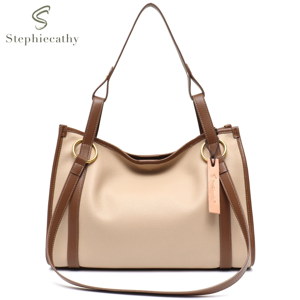 

SC Genuine Leather Shoulder Shopper Tote Bag Women Soft Skin Large Capacity Laptop File Document Work Travel Shopping Handbag