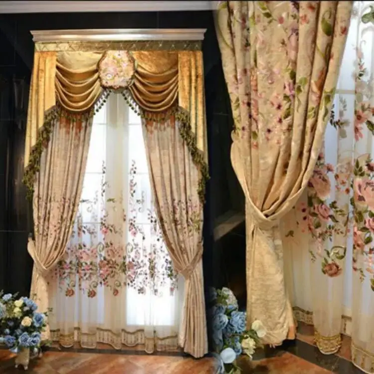 

American Embroidered Curtain Fabric High-end Luxury Villa Blackout Curtains for Living Room Dining Room Bedroom Finished Curtain