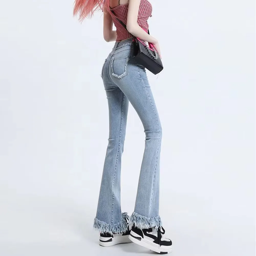 Синие брюки с высокой талией невидимая открытая промежность уличные секс-брюки