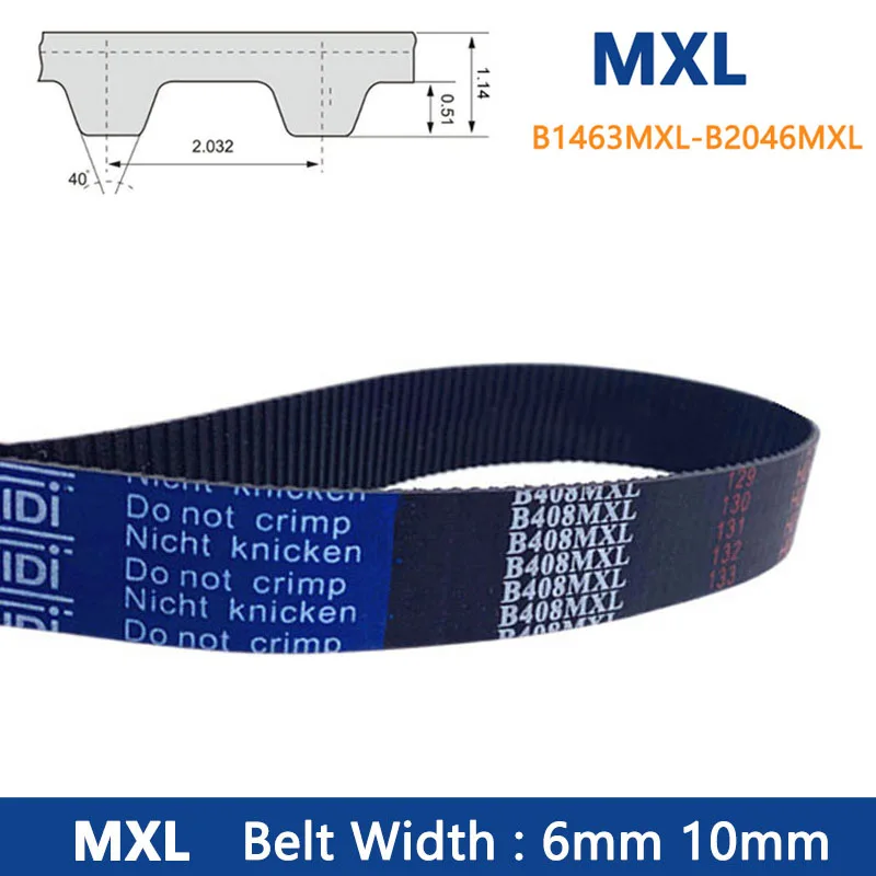 

1pc MXL Timing Belt Width 6mm 10mm Rubber Closed Loop Synchronous Drive Belt B1463MXL-B2046MXL Pitch 2.032mm Trapezoidal Teeth