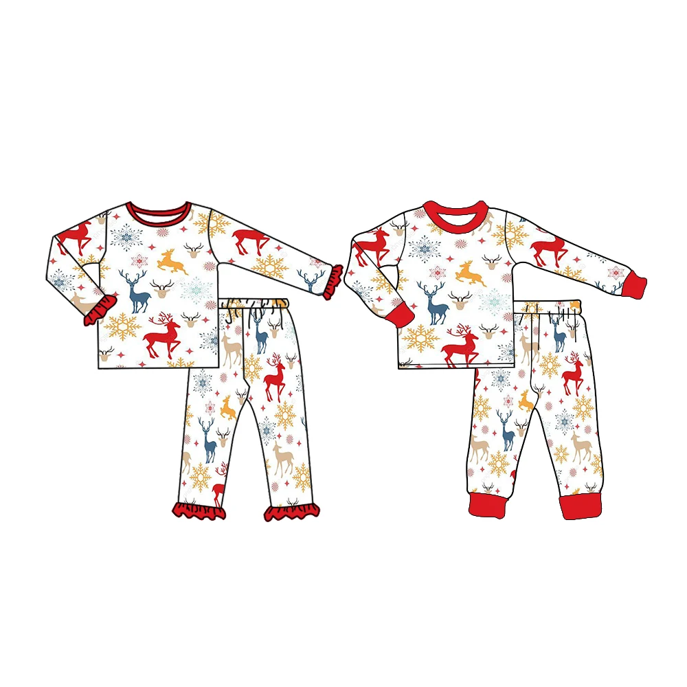 

Оптовая продажа, рождественские пижамы, одежда для сна с оленем, рождественской елкой, Санта-Клаусом, одежда для девочек, комплекты пижам для мальчиков