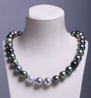 huge charming 1812 13mm natural south sea genuine black peacock gray round pearl necklace free shipping for women jewelry