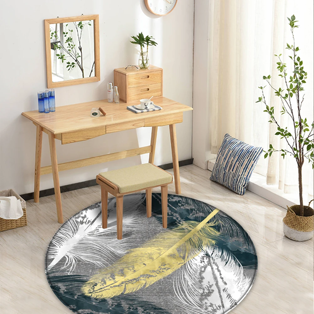

Living Room Round Mats Feather Pattern Rugs Non-slip Rugs Fashion Rug Mats