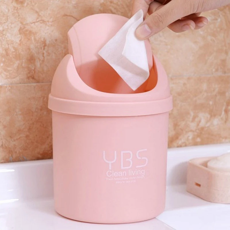 

Candy Color Desktop Trash Can with Lid Storage Bin Plastic Paper Basket Trash Can Small Waste Bin Sundries Barrel Box Trash Can