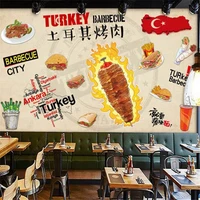 custom mural hand painted turkish barbecue fast food restaurant industrial decor 3d wall paper snack bar self adhesive wallpaper