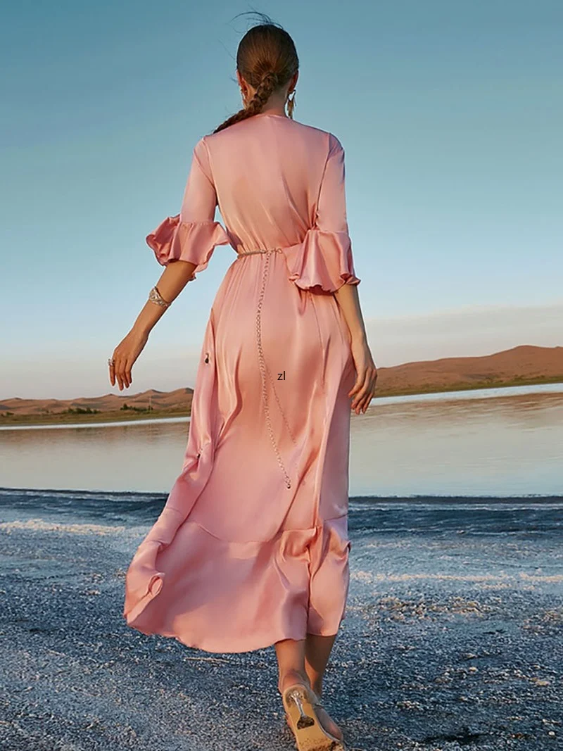 Handsewn Rhinestones Satin Dubai Abaya Long Dress for Women Metallic Belted Muslim African   Moroccan Caftan Evening Gown