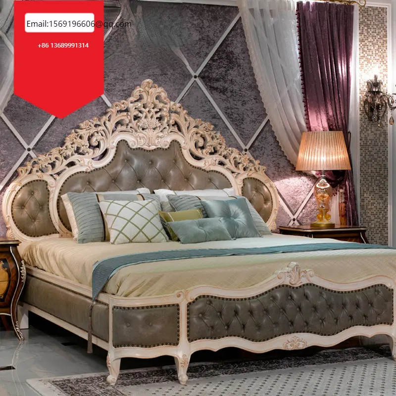 

Italian bed boutique leather carved bed double bed European custom furniture