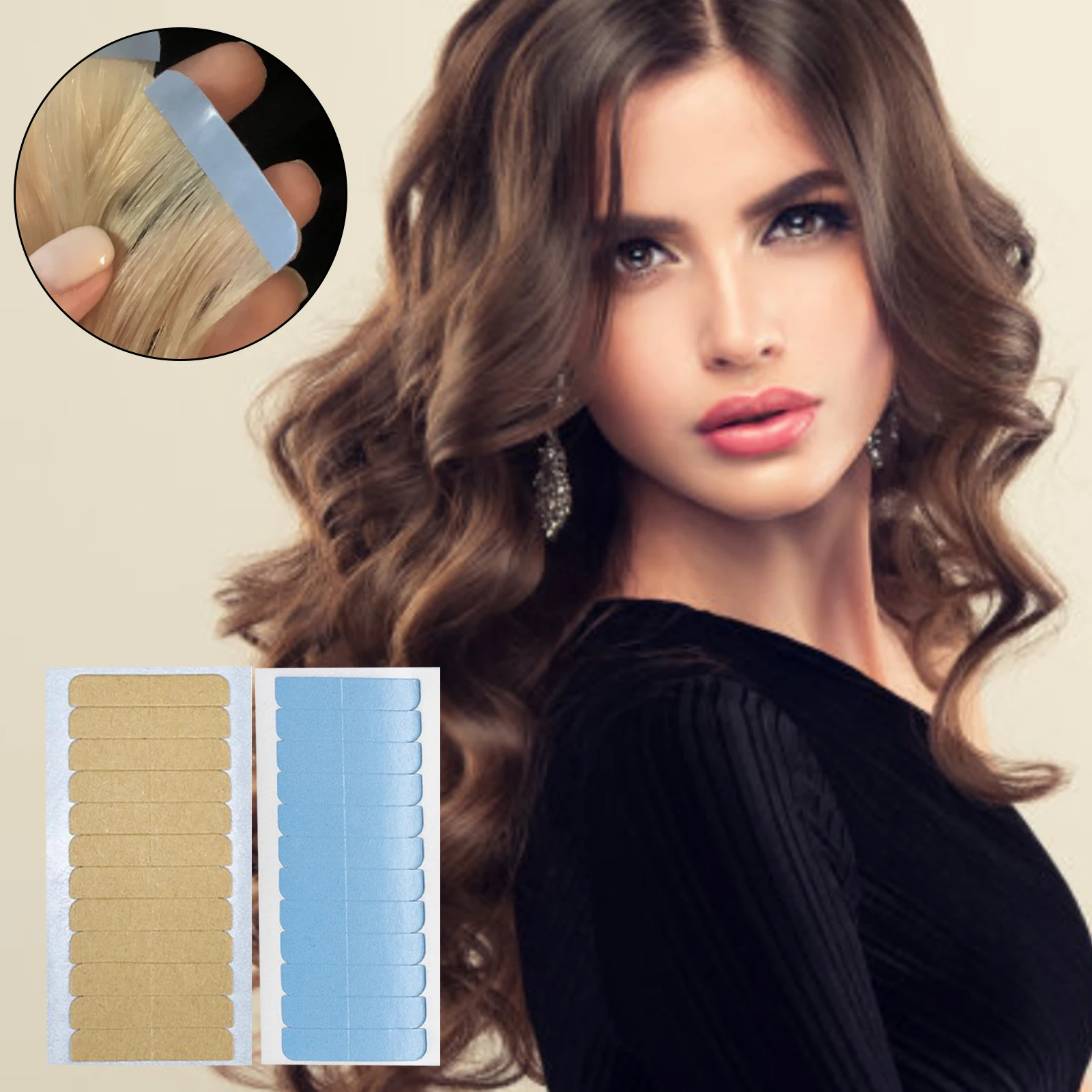

Hair Extension Tape Adhesive Precut Blue White Tape Hair Extension Replacement Waterproof Tape Wigs 5 Sheets Double-sided Tape