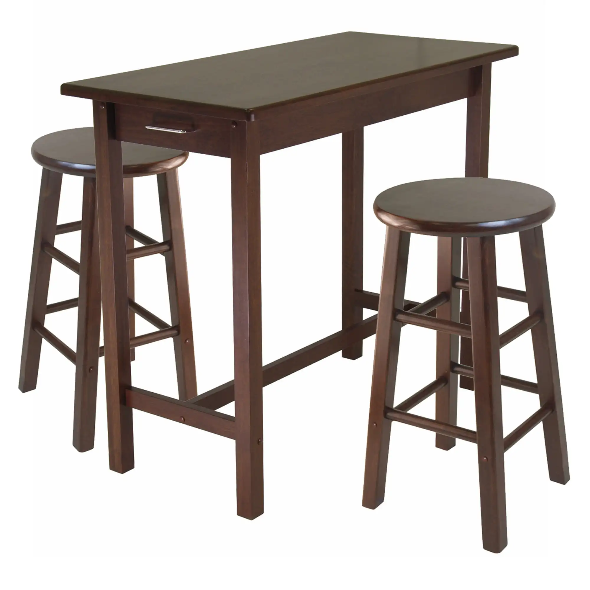 

Wood Sally 3-Pc Breakfast Table with 2 Square Leg Counter Stools, Walnut