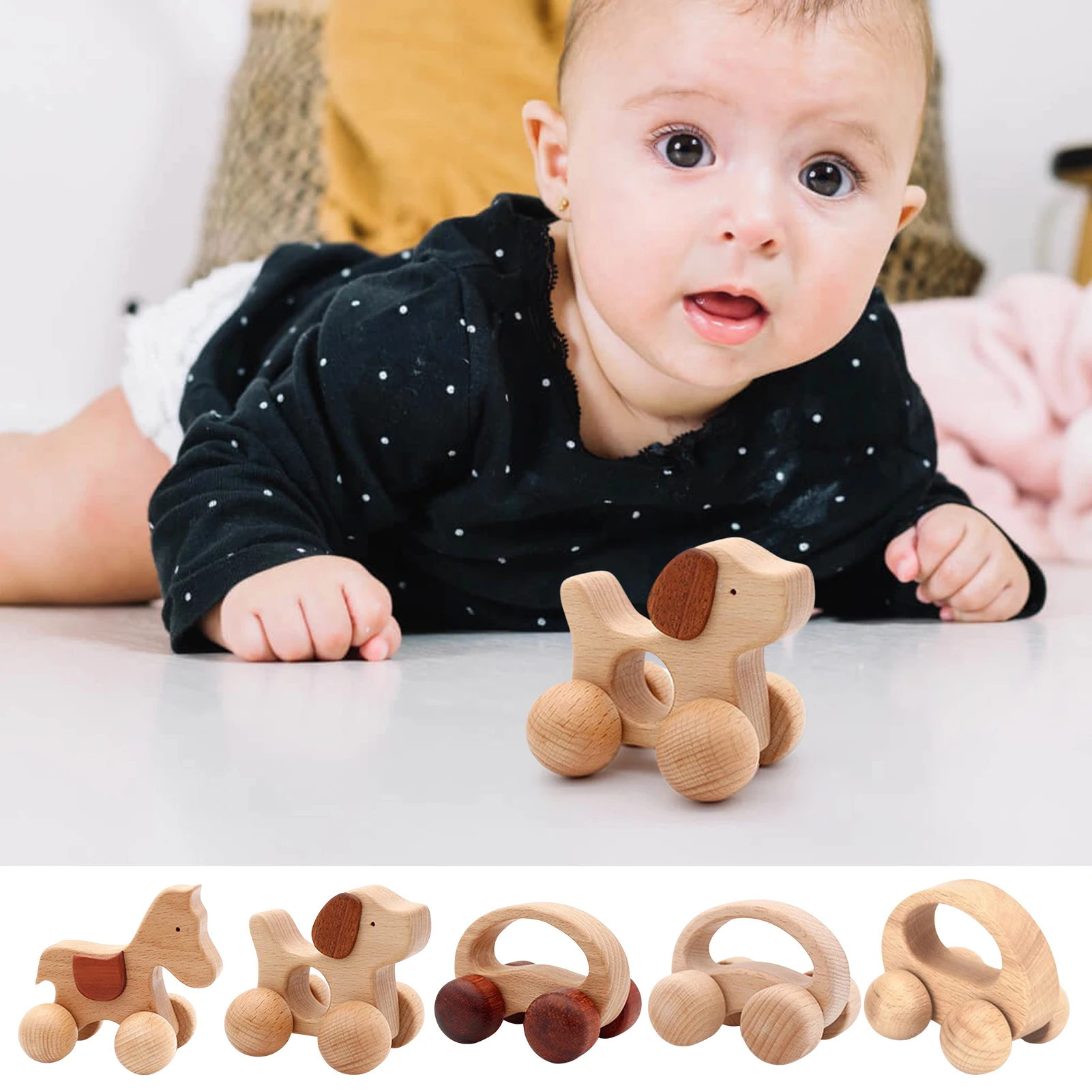 

Baby Toy Blocks Cartoon Car Educational Montessori Toys Wooden Push Cars Children Teething Play Gym Baby Birthday Gift