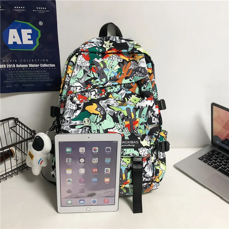 Xiaomi Girl Male School Bag Female Graffiti Print Men Backpack Women Book Boy Bag Nylon Ladies Fashion Laptop Backpack Student