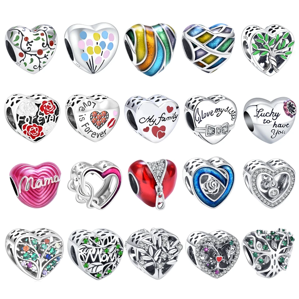

PANQDIY 100% 925 Sterling Silver Rose Mum Balloons Bead Rainbow Enamel Family Life Tree Love Heart Charm Fit Original Bracelet