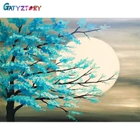 gatyztory paint by number tree and moon diy pictures by numbers kits drawing on canvas hand painted painting landscape home deco