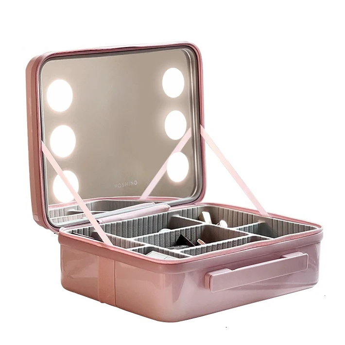 Косметичка 2022 Новая женская портативная с ярким освещением для домашней косметики, большое хранение макияжа.