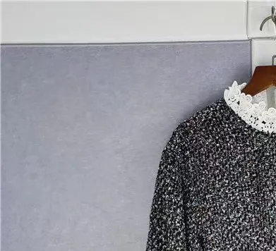Women Retro Tweed Lace Trim Fungus Collar Puff Sleeve Autumn 2022 Mini Dress