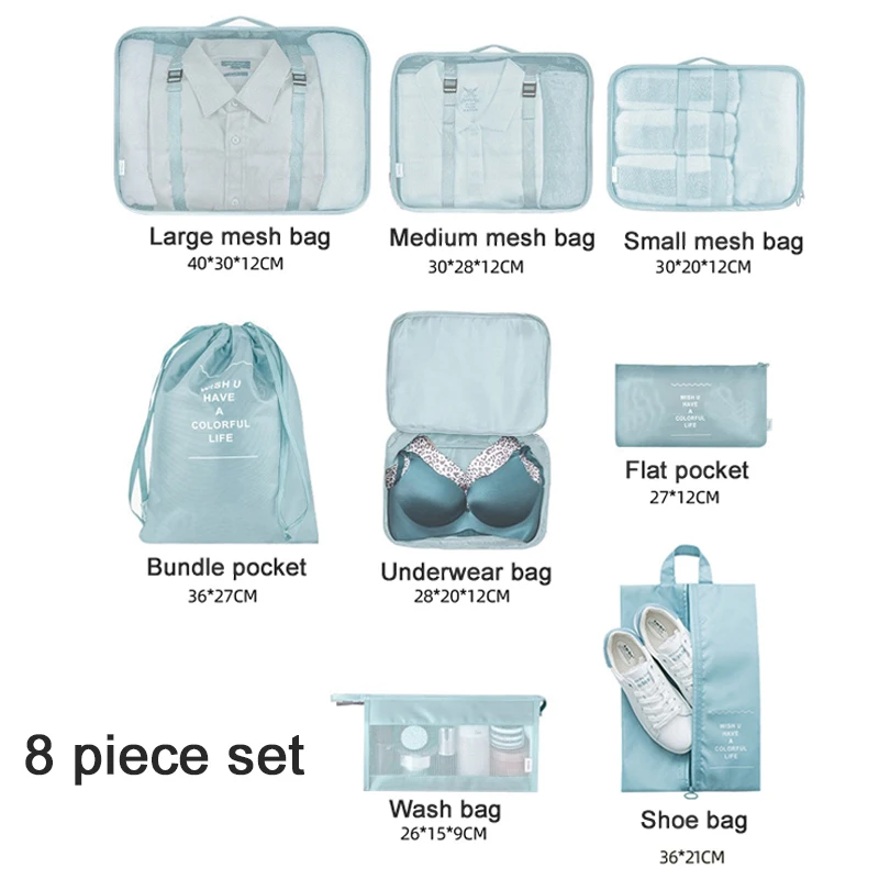 8pcs Set Travel Luggage Storage Bags Portable Large Capacity Packing Cube for Clothes Underwear Shoes Cosmetic Organizer Pouch