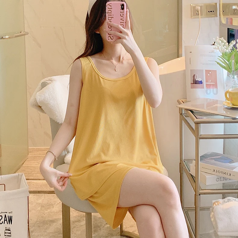 CAIYIER Oversize 2XL-5XL Womens Sleepwear Sleeveless Shorts Pajamas Set With Chest Pad Pure Color Nightwear Female Lounge Wear