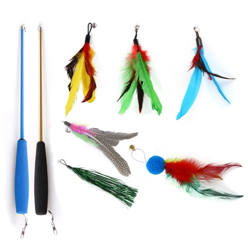 

Pack of 8 Cat Wand Toy Spare Parts Bells Feathers Teaser Refills Replacements