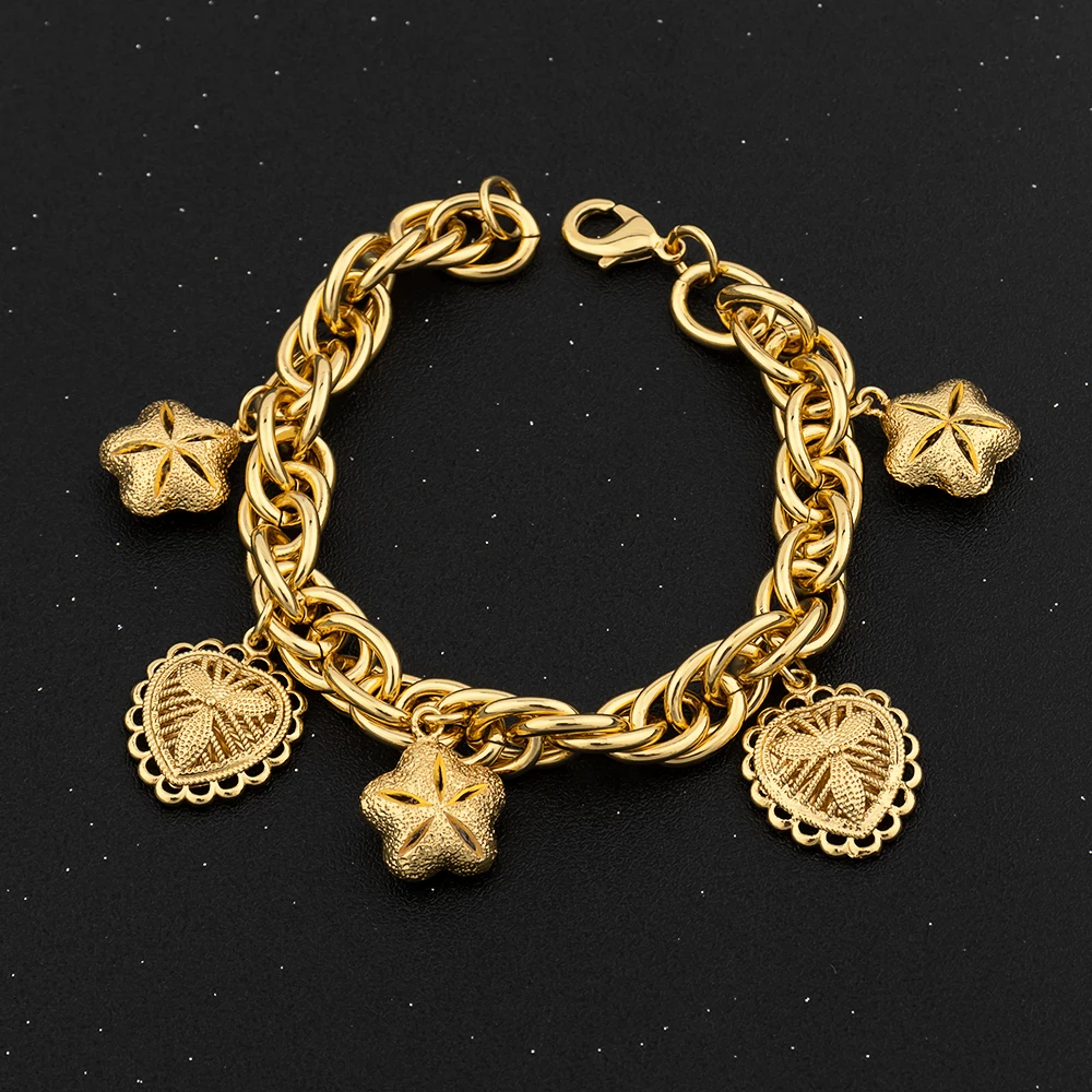 

African Gold Plated Charm Bracelets for Women Hand Chains Link Chain Ball Bracelet Copper Jewelry for Party Engagement Gifts