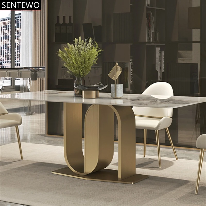 Роскошный набор из каменной плиты обеденный стол 4 стула металлический титановый