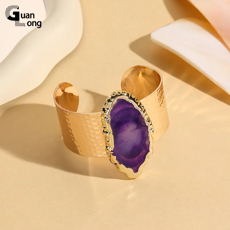 Новый модный широкий Золотистый металлический браслет GuanLong из нержавеющей стали