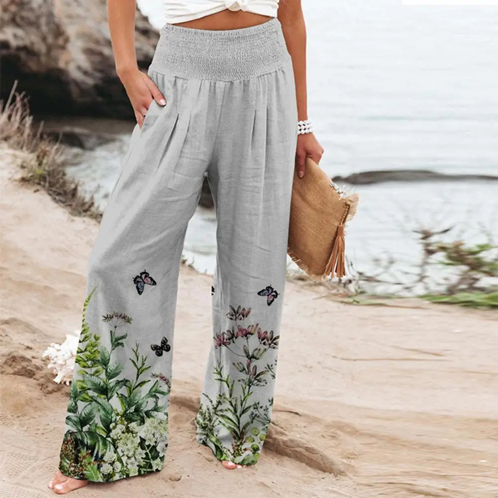 

2022 Fashion Women Pants Loose Type High Waist Casual Elastic Waist Straight Pattern Lady Trousers Female Clothes Wide Leg Pant