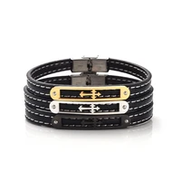 kirykle genuine leather white string stich stainless steel cross clasp bracelet for men