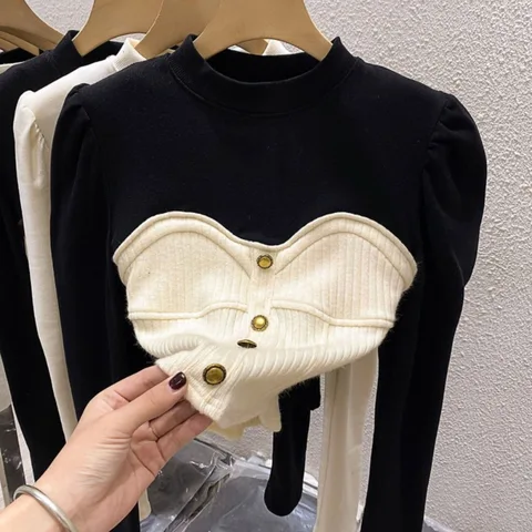 Neploe полосатая Лоскутная тонкая нижняя слойная рубашка Топ Маленькие Ароматические вставки Искусственные две штуки Harajuku Mujer новая модель