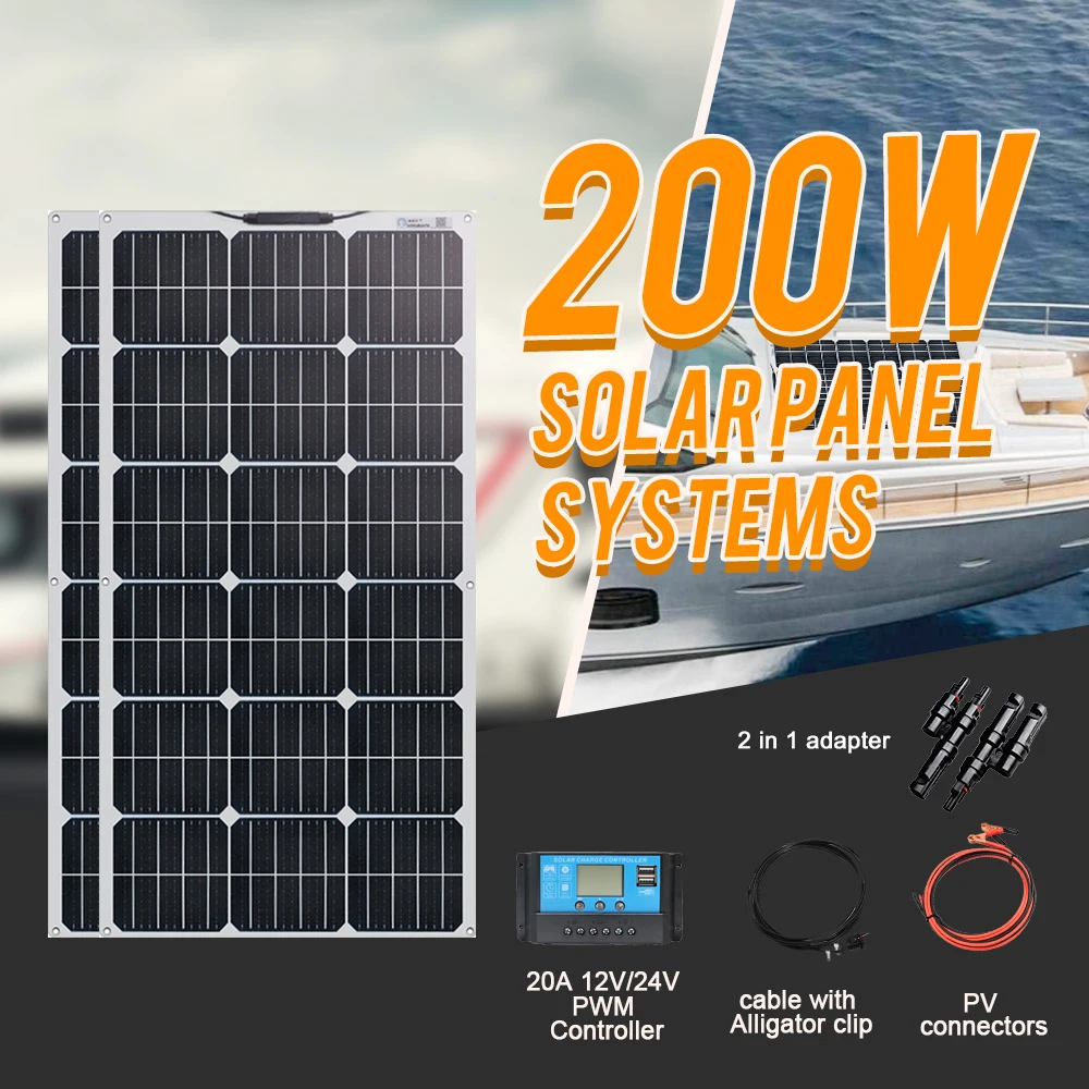 

12 Volt Super Flexible Monocrystalline Solar Panel 100W 200W 300W for Off- Grid System Motorhome RV Caravan Camper Boats Roofs