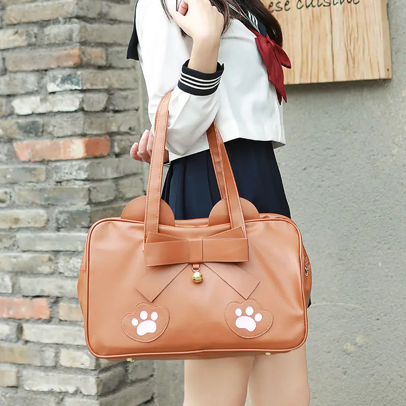 

Японская мягкая Униформа JK для девушек, модная женская сумка из искусственной кожи с кошкой и ранним бантом на плечо, женская сумка для косплея аниме, дорожная сумка