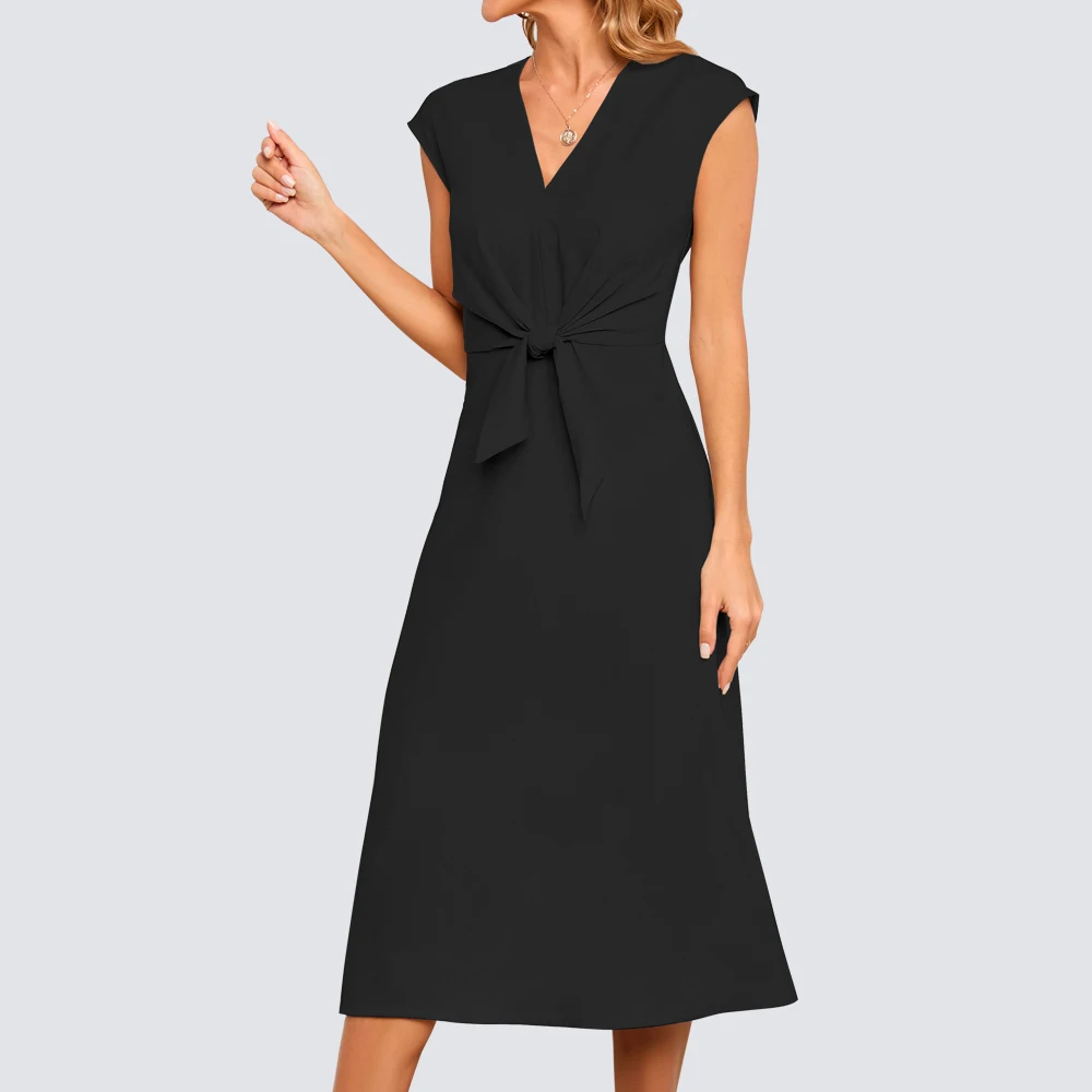 Женское однотонное платье на завязках Элегантное расклешенное ТРАПЕЦИЕВИДНОЕ