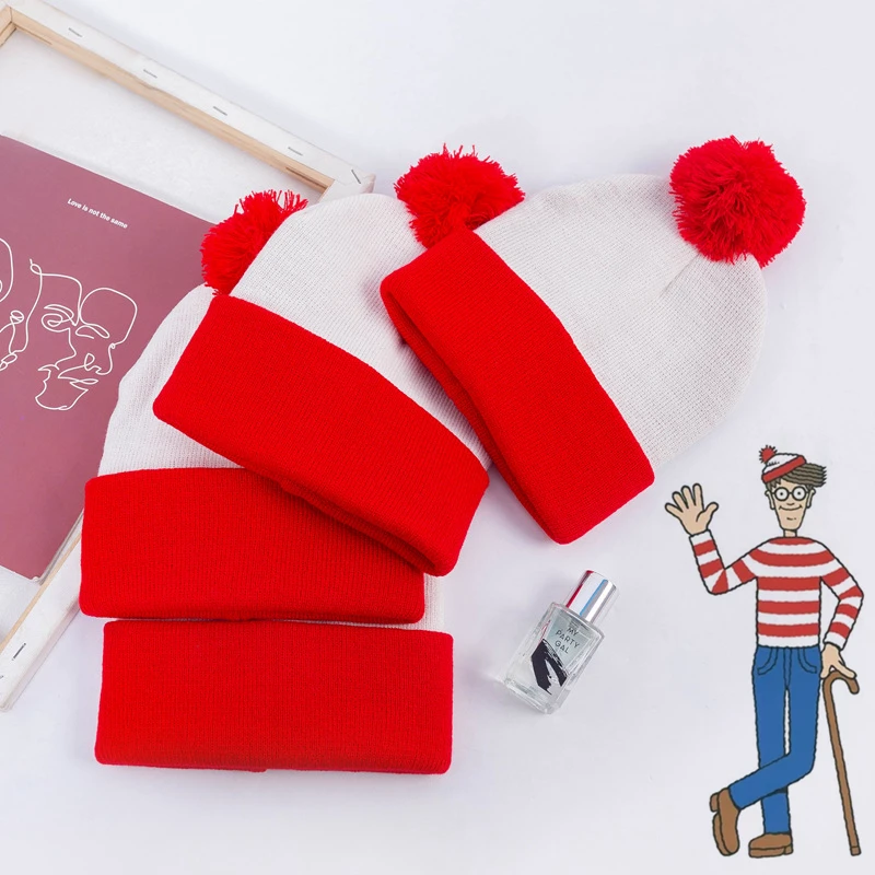 Dove Sta Wally Waldo Rosso Bianco Lavorato A Maglia Cappello Cosplay Halloween Regalo Di Natale Inverno Caldo Berretto Spesso Donne E Uomini Cappelli 