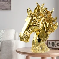 electroplate golden horse head statue fashion sculpture home office desk ornaments decoration accessories resin animal figurines