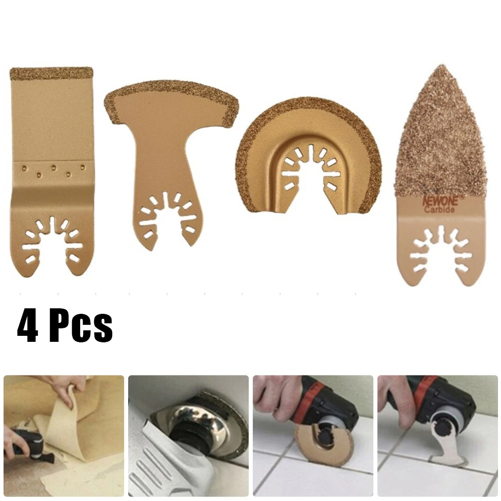 4Pcs Set Carbide Oscillating Multi Tool Segment Saw Blades Universal Tile Grout Cutter Quick Change Multifunction Power Tools